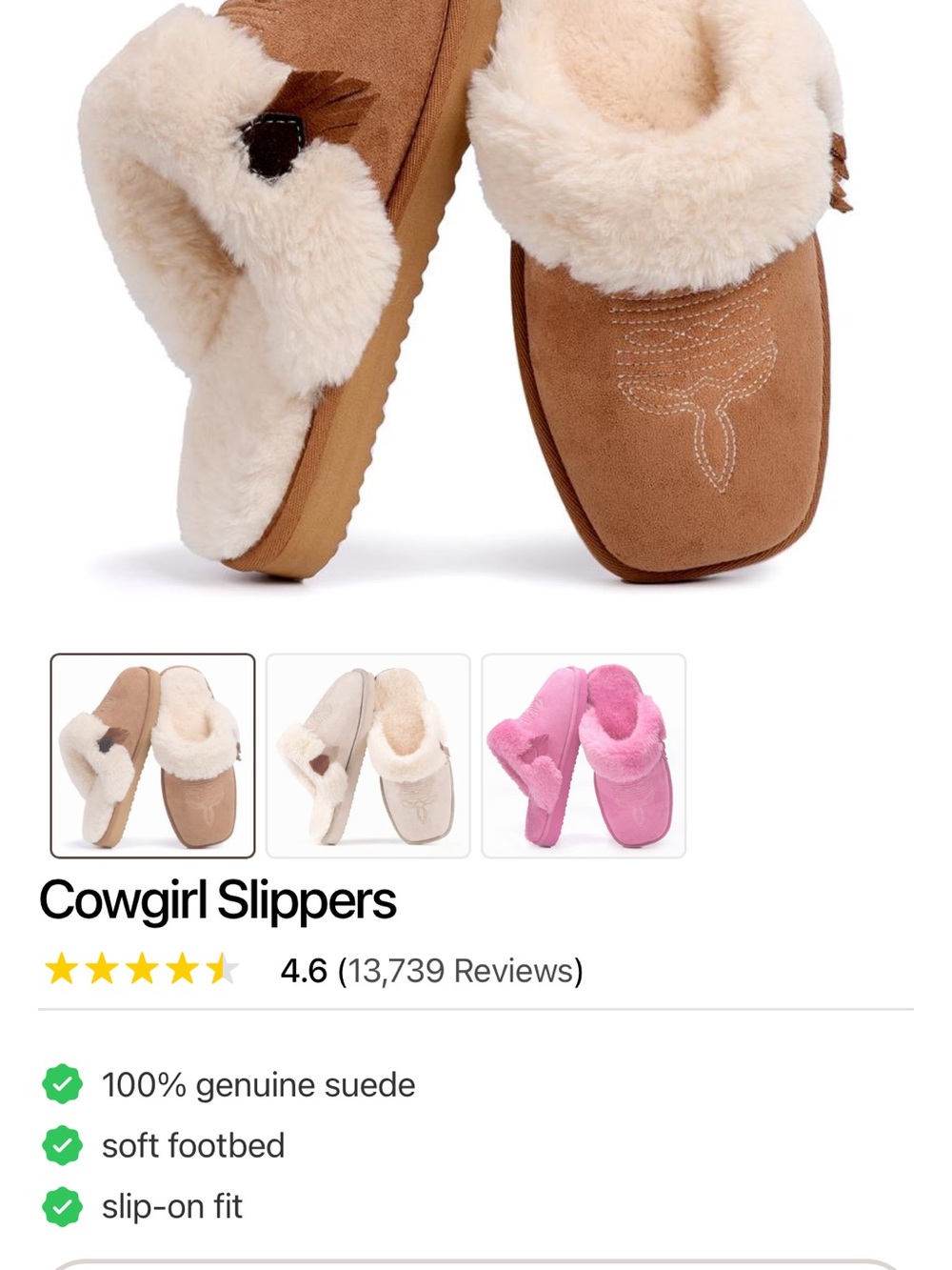 Cowgirl Suede Shearling-Trim Slip-On Slippers - Tan